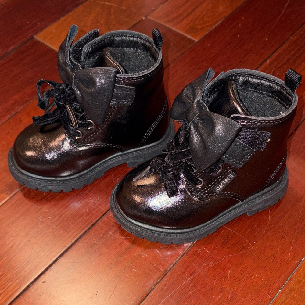 Carter's Shiny Black Kids Boots with Bow